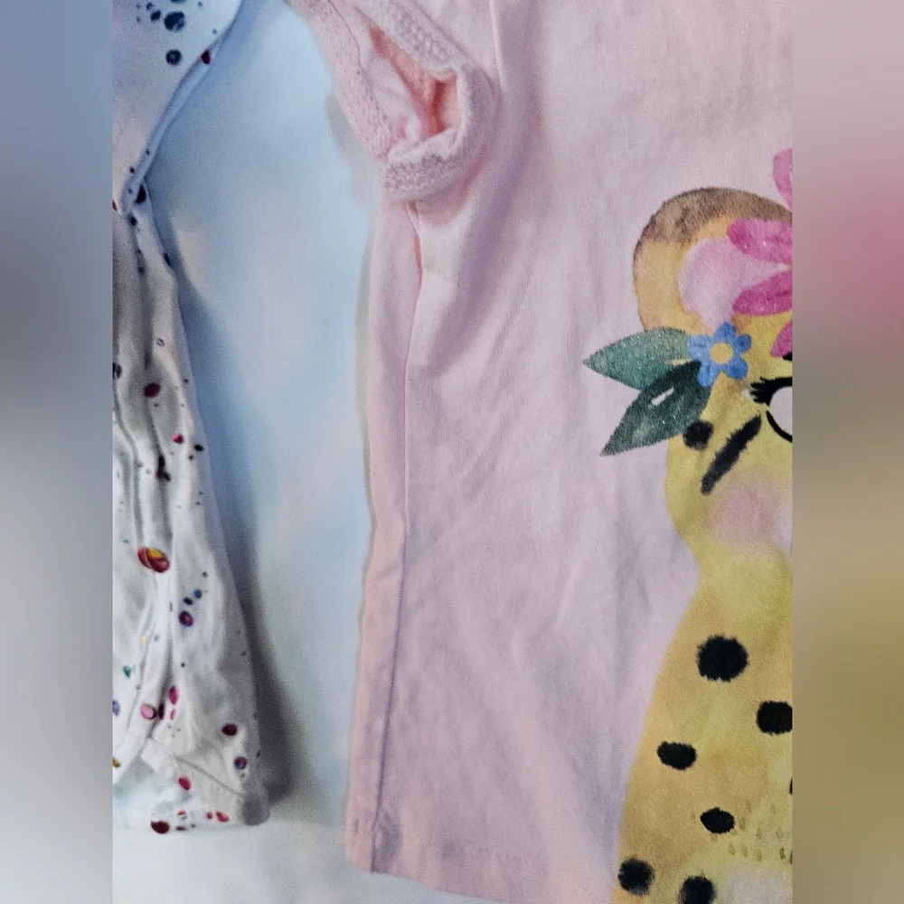 Set Of Two Kids' Colorful Tees- Pink Metallic Cheetah- 18 Month